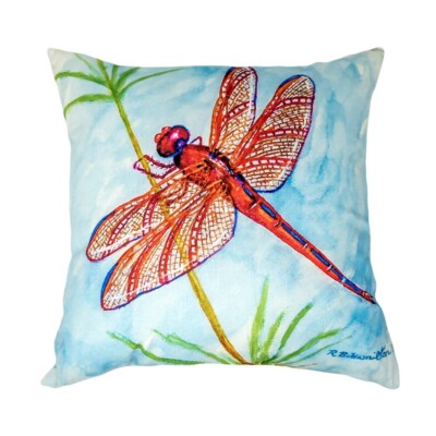 Betsy Drake NC773 18 x 18 in. Red Dragonfly No Cord Throw Pillow - Double Sided