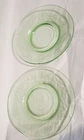 Vintage Green Floral Engraved Depression Glass Saucers Plates set of 2
