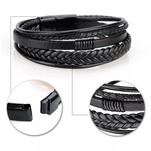 Herren Handarbeit Geflochtenes Lederarmband Armband Verschluss Braun Schwarz Unisex 21 cm - Bild 20 von 20