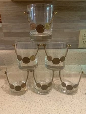 Set of 6 One of A Kind Vintage Glass Tumblers with Real British & Mexican Coins