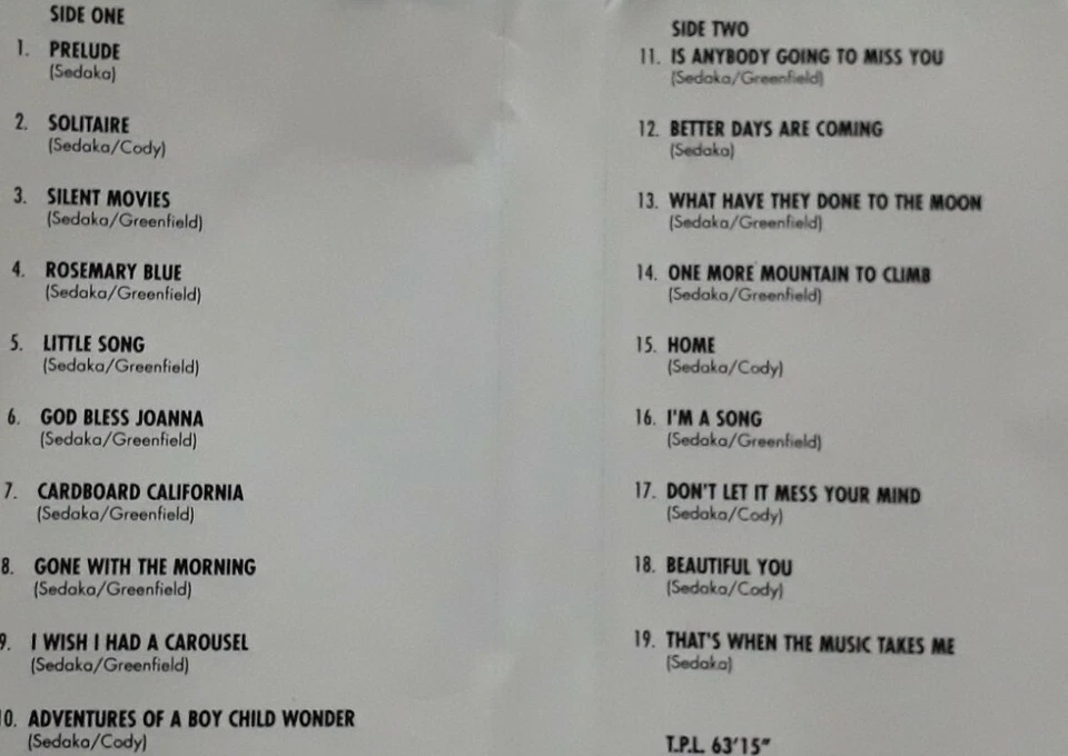 Neil Sedaka-Solitaire Cassette.1995 Sound And Music MUCA 9024.I'm A Song+ - Image 4 of 4