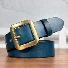 Real Leather Waist Belt Solid brass Buckle Belt Unisex Punk Waistband Handmade