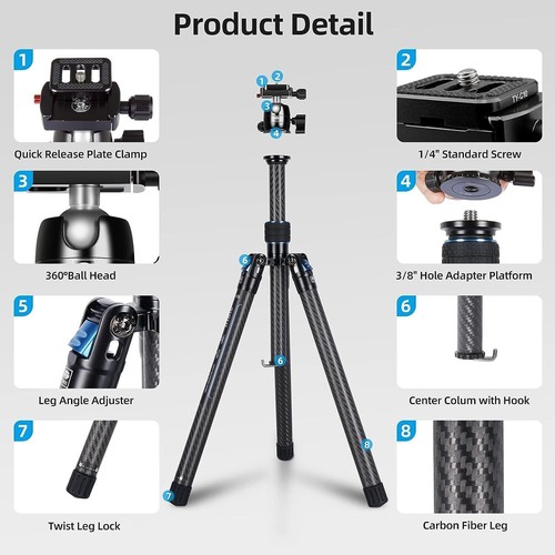 SIRUI Carbon Fiber Tripod with B-00K Traveler X-I Max Load 22lbs AT-125+B-00K - Picture 2 of 8