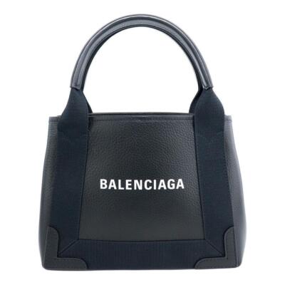 Balenciaga Shoulder Bag Leather Genuine Navy Cabas Xs Black Tote