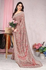 Indian Chiffon Saree With Unstitched Blouse Piece Party Wedding Wear For Women