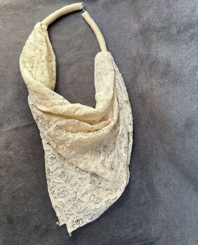 Vintage Lace Jabot Collar Coquette Cottage Fabric Necklace - Picture 2 of 5