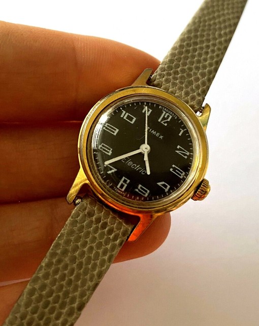 Vintage Timex Electric Gold Tone Case Womens Wrist Watch Brown Dial