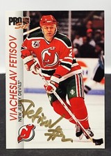 VIACHESLAV FETISOV Signed 1992 Pro Set Hockey Card #96 New Jersey Devils