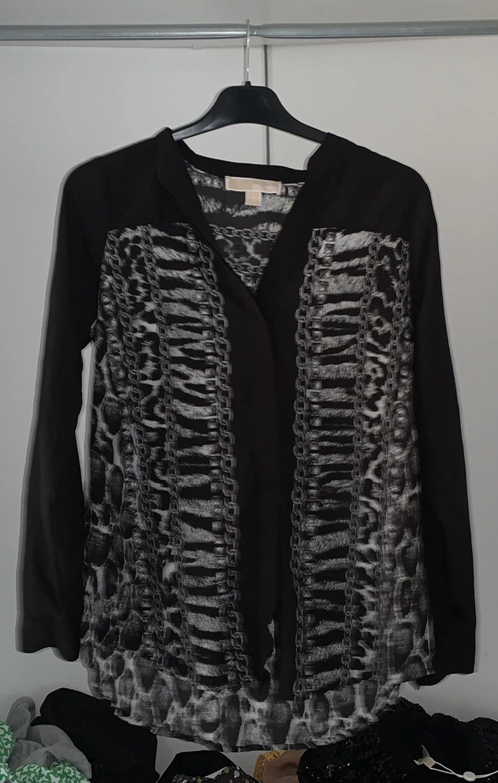 Michael Kors Shirt Blouse Black UK Size 4 XS Thin Long Sleeve