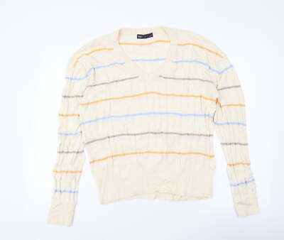 Marks and Spencer Damen Pullover V-Ausschnitt gestreift Viskosemischung Si