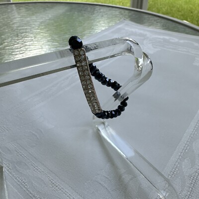 AVON Modern Glamour Jet Pave` Black Beaded Stretch Bracelet with Rhinestones OS