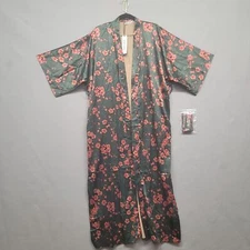 NWT Babeyond Womens Black Red Floral Short Sleeve Tie Kimono Robe Size Small