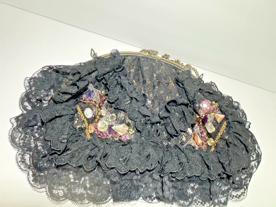 De Colección Chimaki Romántico Brocado Encaje Bolso de Mano Estilo Victoriano Adornado Cadena Correa Foto 2 de 4