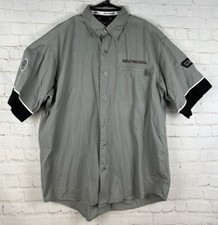 Harley Davidson Mens HD Work Wear Garage Shop Mechnic Button Shirt Size Large