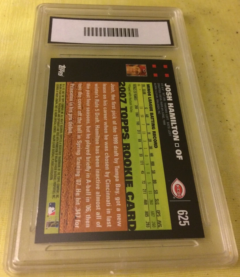 Бейсбольная карточка 2007 Topps Josh Hamilton дебютант No625 красная оценка GMA 10 Gem как новая - Изображение 4 из 4