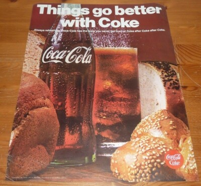 1968 VINTAGE ORIGINAL GROSSE ANZEIGE COCA COLA MIT COKE