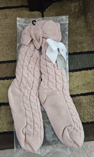 UGG Woman Pink Soft Kiss Gold Laila Bow Fleece Lined Sock Size One Size - Picture 2 of 4