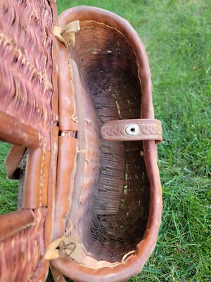 Rare Panier De Pêche Vintage A.E. Nelson - Cuir Et Osier - Salem, Oregon