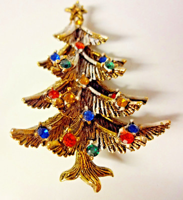 Vtg Signed Art Christmas Tree Frosty Snow Enamel Rhinestone Pin Brooch Rare Ebay