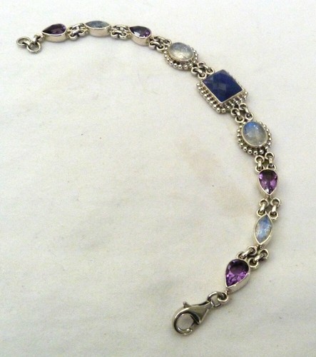 PULSERA NICKY MAYORDOMO LAPISLÁZULI AMATISTA PIEDRA LUNAR GEMAS PLATA ESTERLINA ESLABÓN - Imagen 6 de 11