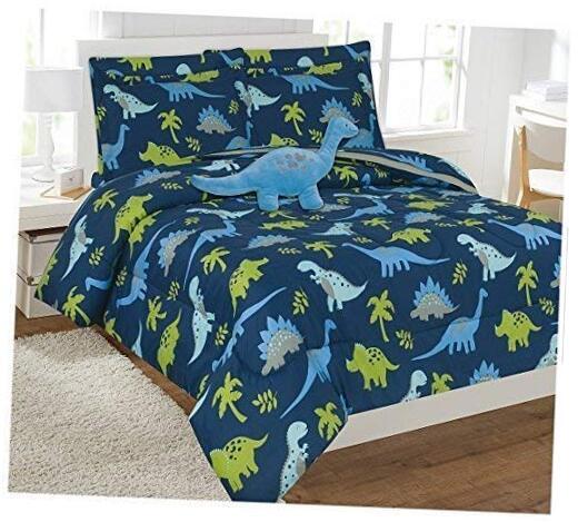 Comforter Set for Boys Dinosaur Dark Blue Green Grey New () Queen-image