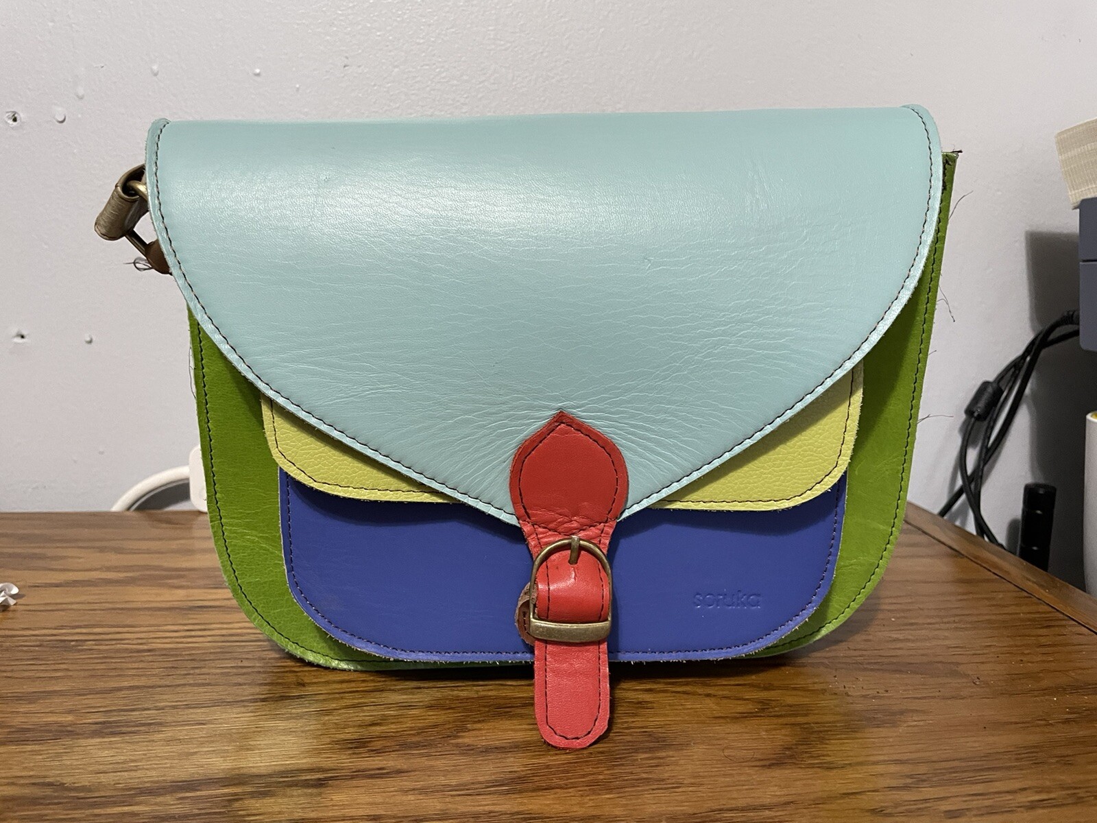 Bolso bandolera vegano Soruka de mano azul amarillo y verde eBay