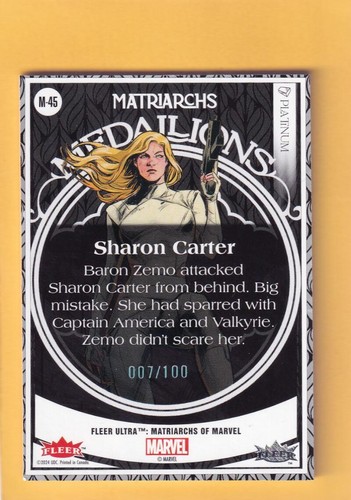 2024 Fleer Ultra Marvel Matriarchs Medallions Platinum Sharon Carter NM-MT+ /100 - Picture 2 of 2