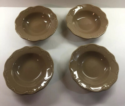 Casa Cristina Cafe set of 4 Salad/Soup Bowls Brown Embossed Scalloped Scrolls 8''