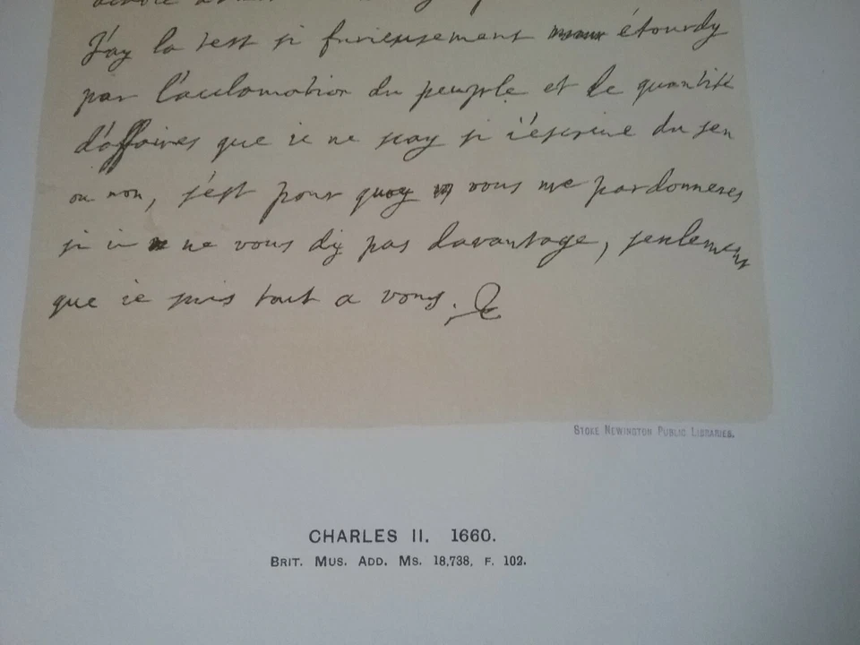 1660 LETTER IN FRENCH FROM KING CHARLES II TO HIS SISTER (126 yo copy made 1899) - Image 4 of 4
