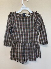 Zara kids girls plaid jumpsuit fall size 5 Ruffled Brown Tan Zipper