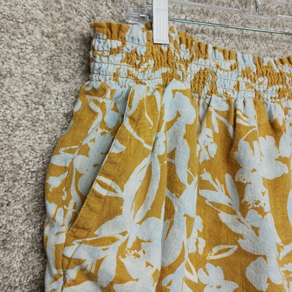 Pantalones Cortos Ava & Viv Para Mujer 3X Amarillo Mostaza Blanco Floral Lino Cintura Elástica Foto 2 de 4