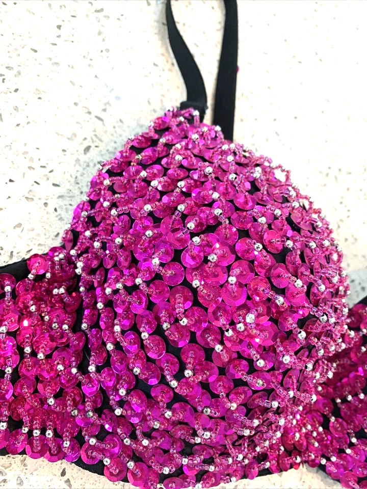 Sujetador Lydia rosa con cuentas de lentejuelas talla mediana Foto 3 de 4