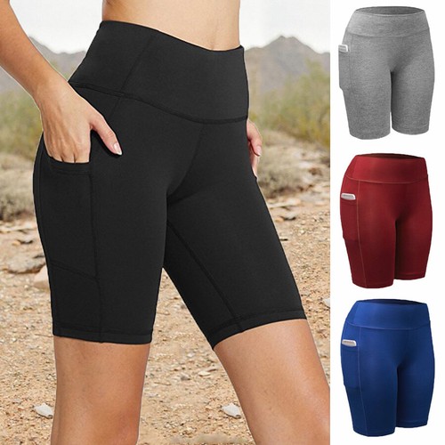 High Waist Biker Shorts Pocket Yoga GYM 