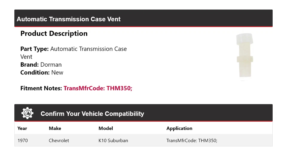 Chevrolet K10 Suburban Dorman 1970 transmisión automática caja ventilación Foto 2 de 4