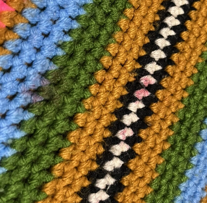 "Manta de ganchillo afgana multicolor a rayas hecha a mano 58"" X 78"" tiro de sofá" Foto 4 de 4