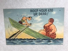 C1481 Postcard Comic Keep Your End Up Dear Fat lady in a boat