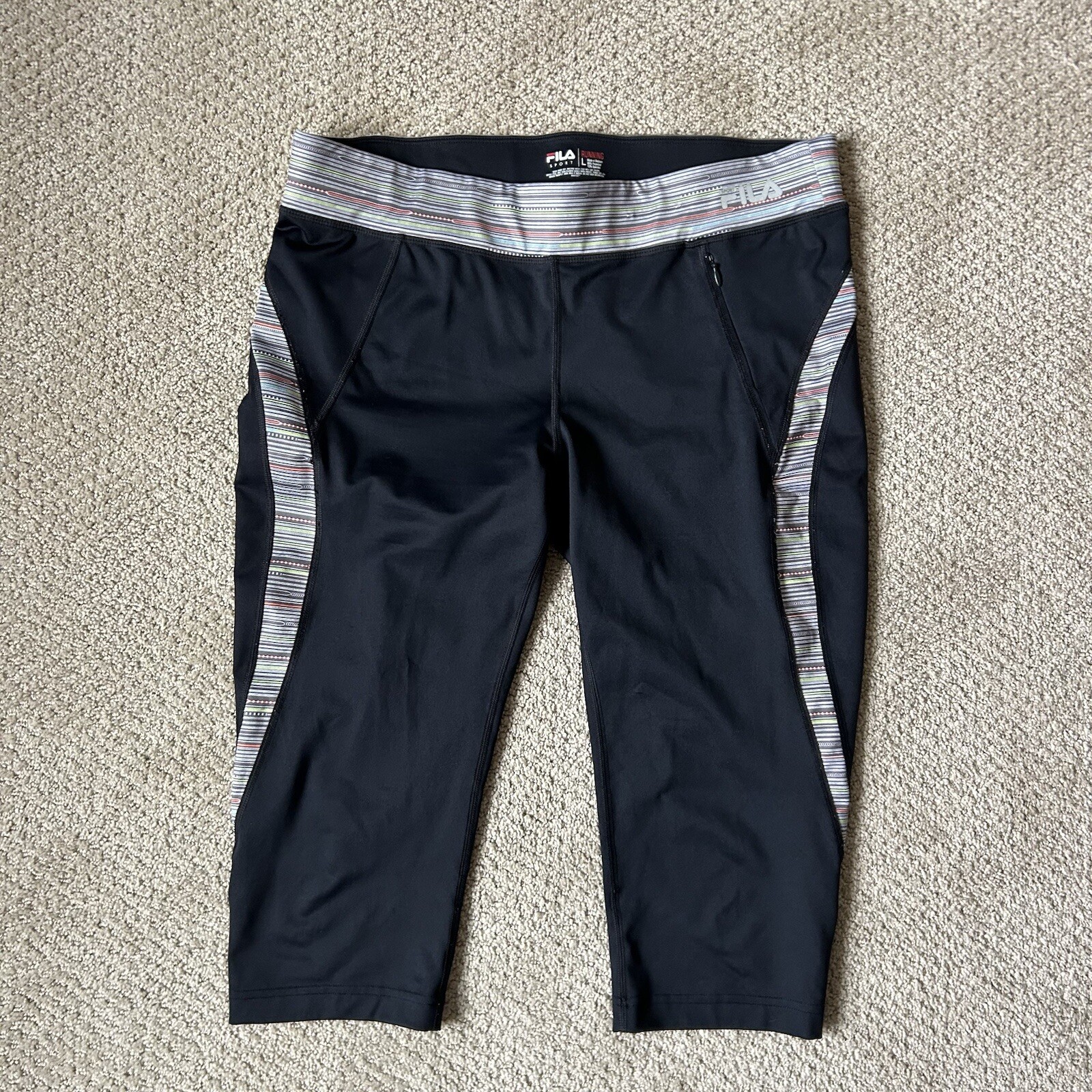 Leggings Fila Sport Performance Running Crop Capri Multicolore Nero Righe Large