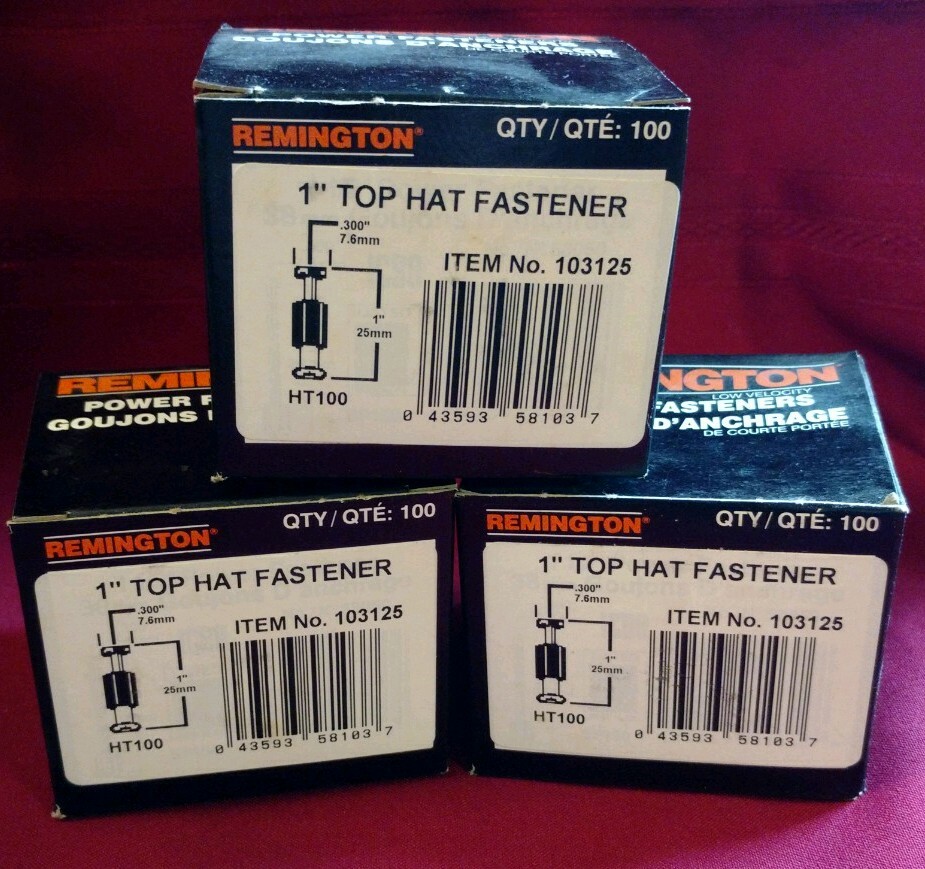 Remington 1" Top Hat Power Fasteners HT100 Powder Actuated lot of 3 100