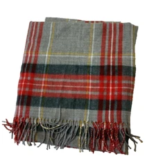 J CREW NWT Tartan Plaid Blanket Wrap Scarf Shaw Fringe Gray Red Green 46 x 64