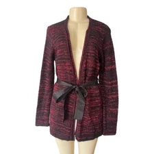 Narciso Rodriguez Design Nation Rose Combo Open Front Belted Cardigan Sweater L