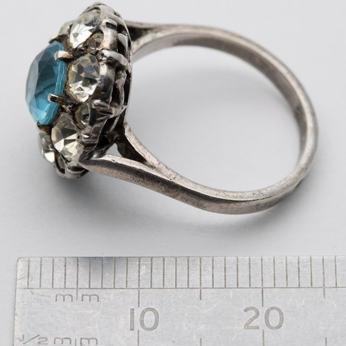 Antique Art Deco French Silver Blue Zircon Diamond Paste Ring – Size K - Picture 11 of 20