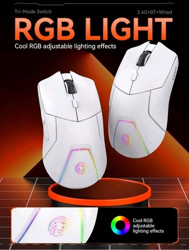 White Wireless Gaming Mouse, Tri Mode (2.4G/Bluetooth/Wired), PAW3311 Sensor - Picture 6 of 12