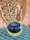 Vintage Murano Sommerso Blue & Vaseline Glass Orb/Geode MCM Ashtray Uranium Glow