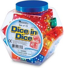 Dice In Dice Bucket, Math Toy, Manipulative, Set of 72, Ages 3 