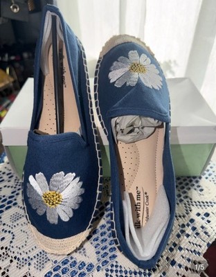 NEW Coldwater Creek Espadrille Shoes Navy Blue Daisy 7.5 Runs Large Read