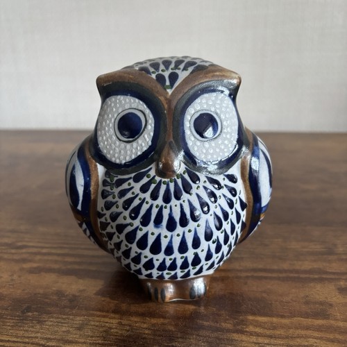 Pottery Owl Figure Vintage Stoneware ( Tonala Mexico?) Hand Painted
