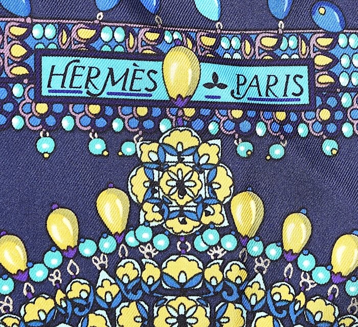 Hermes Scarf Stole Parures des Maharajas Navy Turquoise Silk Auth