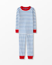 Hanna Andersson Striped Long John Pajama Set Baltic Blue Hanna White Kids US 12