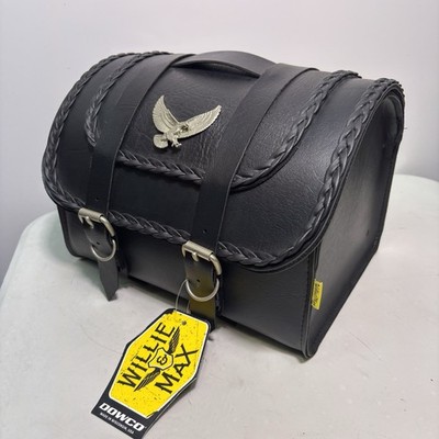 Willie & Max Motorcycle Leather Tour Luggage Trunk, Strap Down w/ Eagle Emblem