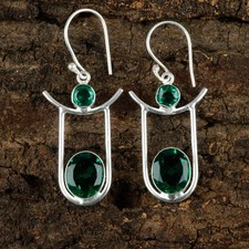 Genuine Green Emerald 925 Sterling Silver Mother Anniversary Drop Fine Earrings